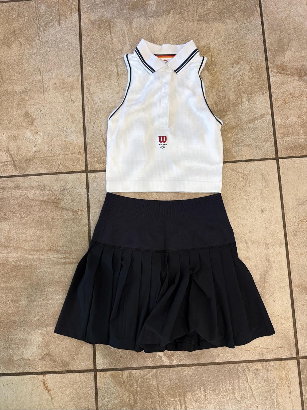 Wilson White Sleeveless Crop Top with Black Tennis Skirt